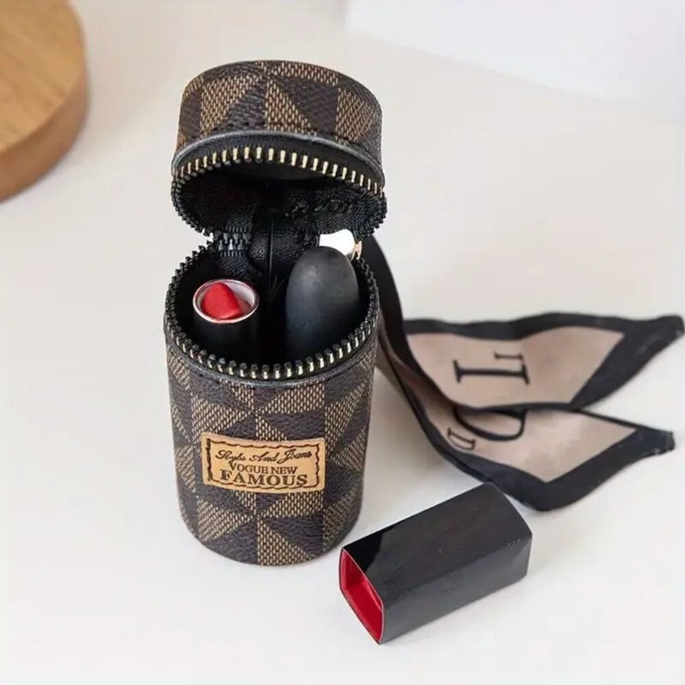 Mini Bag Charm Keychain Checkered Lipstick Earbuds Holder Scarf Zipper Pouch - Picture 4 of 7